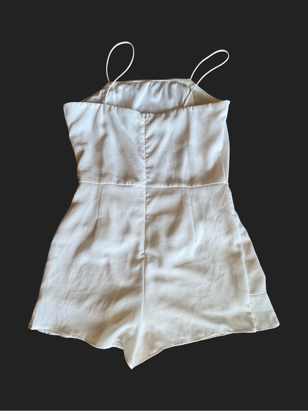 White Spaghetti Strap Ruffle Romper by She and Sky, large feminine romantic - Picture 3 of 12
